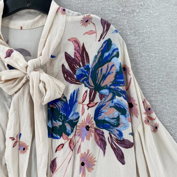 Free People Gemma Tunic Mini Dress‎ Ivory LARGE Floral Mock Neck Keyhole Back - Picture 11 of 16